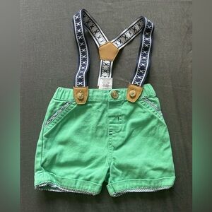 Baby teal shorts with suspenders 3-6M